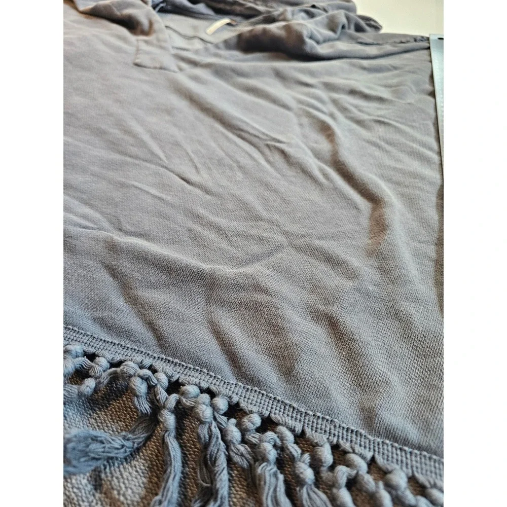 Free‎ People Hooded Poncho Women XS S Blue Gray Fringe Boho